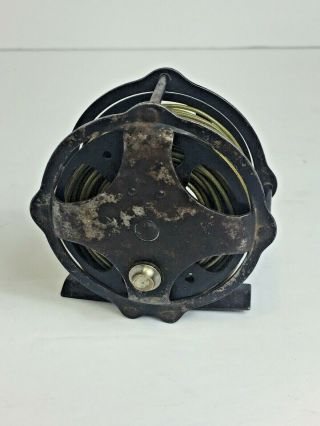 Vintage Antique Fly Fishing Reel with line.  Made in the good ole USA 3