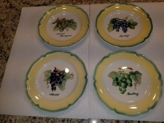 Rare Discontinued Set Of 4 Villeroy & Boch French Garden Wine & Cheese Plates