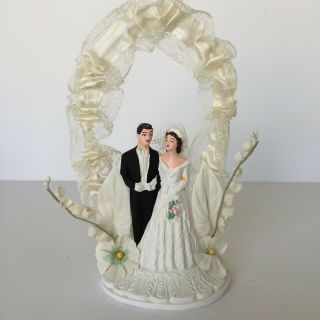 Vintage Bride & Groom Wedding Cake Topper 40s 50s Chalkware