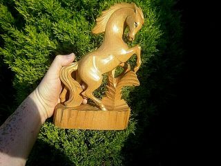 Hand Carved Wooden Horse On Hind Legs Vintage Equine Figurine