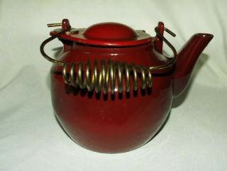 Rare Vintage Cast Iron Brick Red Enamel Tea Pot Pennsylvania Look Read