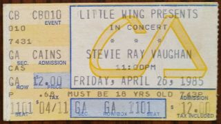 Stevie Ray Vaughan - 1985 Rare Concert Ticket Stub (tulsa - Cain 