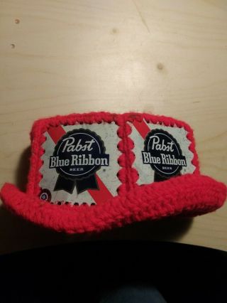 Vintage Crochet Pabst Blue Ribbon Beer Hat Unique And Rare Collectable Budweiser