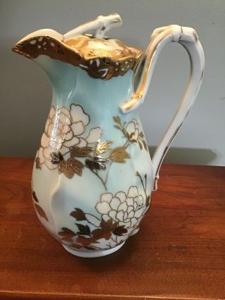Vintage Rare Japanese Porcelain Aa Vantine Moriage Chocolate Pot Blue Gold
