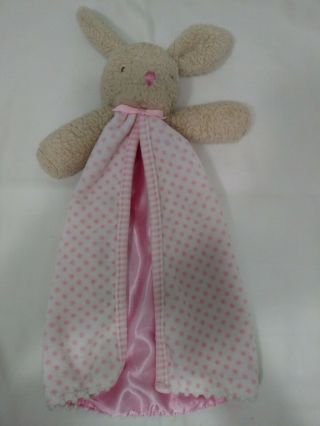 Rare Mudpie Bunny Security Blanket Lovey Pink White Polka Dot Plush Satin