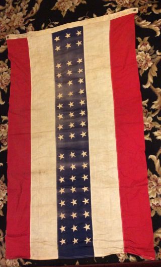 Rare Antique American Bunting Usa Stars Vintage Cloth Fabric Flag Banner 58 X 34