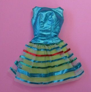 Vintage Barbie Twinkle Togs 1854 Blue Lame Dress W/ Metallic Stripes