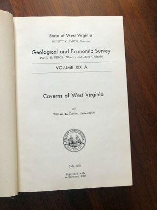 Caverns Of West Virginia Geological Survey Book 1958 William E.  Davies Rare Gps