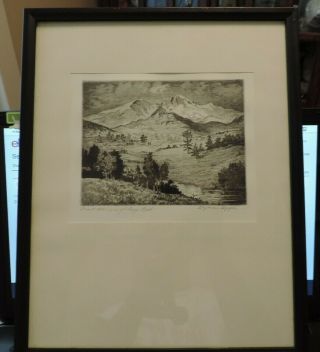 Lyman Byxbe Pencil Signed Etching First Glimpse Of Longs Peak Colorado Rare