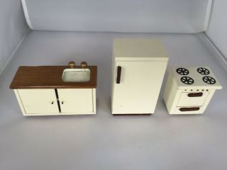 MSR Imports Made in Taiwan Wooden Dollhouse Stove,  Refrigerator & Sink 2