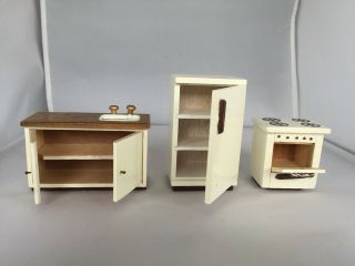 MSR Imports Made in Taiwan Wooden Dollhouse Stove,  Refrigerator & Sink 3