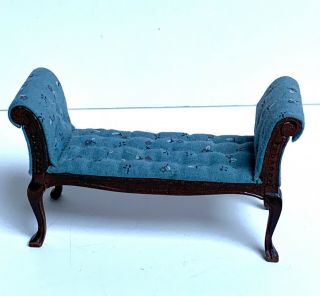 1:12 Vintage Dollhouse Miniature Furniture Wooden Upholstered Bed End Bench Euc