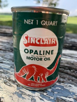 Rare Vintage Sinclair Opaline Oil Tin Can Bank Paper Label Dinosaur
