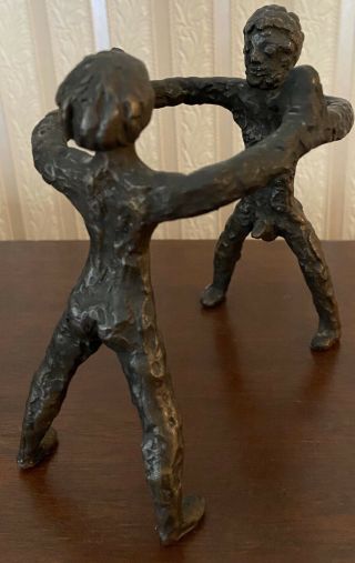 Vintage Brutalist Bronze Woman And Man Nude Figural Sculpture 2