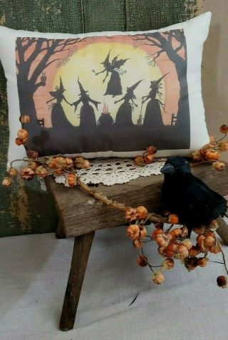 Primitive Vintage Victorian Shaker Folk Art Fall Harvest Halloween Witch Pillow
