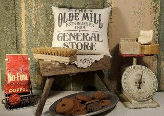 Primitive Vintage Victorian Shaker Folk Art 1839 Olde Mill General Store Pillow
