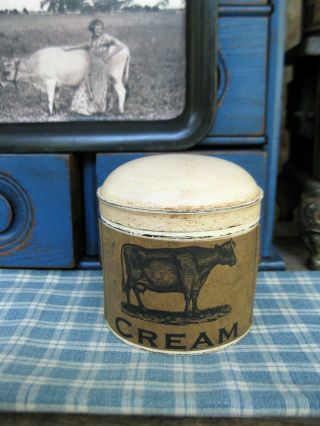 Sm.  Early Antique Pantry Tin Milk Paint Cream Label