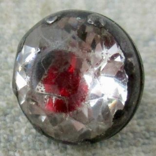 3/8 " Antique Faceted Clear Glass Button W Red Foil Background