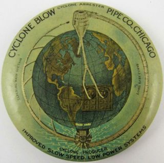 Antique Cyclone Blow Pipe Co.  Chicago Advertising Celluloid Paperweight Mirror