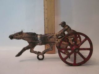Antique Cast Iron Jockey Horse Race Pull Toy Gambling Racetrack Pony Equestrian