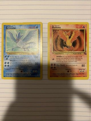 Articuno And Moltres Fossil Set Of 2 Pokémon Cards No Holo Rare (heavily Played)