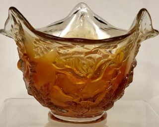 Antique 1910 Dugan Marigold Wreath Of Roses Carnival Glass Whimsy Rose Bowl