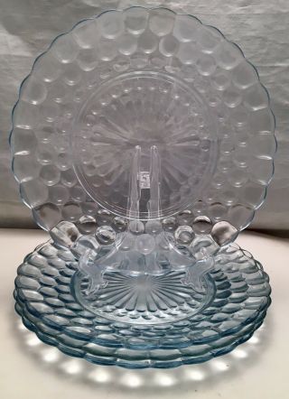 4 Antique Fire King Blue Depression Sapphire Bubble Glass 9.  5 " Dinner Plates Set