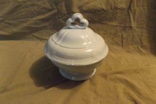 Antique J.  F.  White Ironstone Covered Serving Dish Chips Hairlines