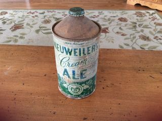 Vintage And Rare Neuweiler’s Cream Ale Quart Cone Top Beer Can With Cap