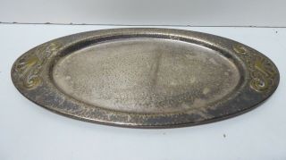 Vintage Silver Plate Arts Crafts Embossed Hammer Beaten Finish Serving Tray