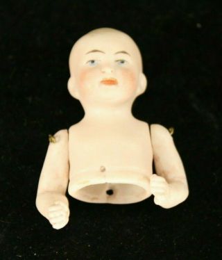 Antique 2 " Tall - Bisque Boy Half Doll - Germany - Articulated Arms