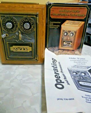 Antique Style Post Office Oak Lock Box Coin Bank Limited Edition Iob