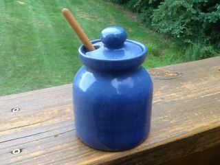 Bybee Pottery Blue Honey Pot Rare 5 " Tall