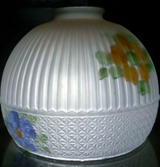 Antique Lamp Shade Light Embossed Ribbed Satin Glass Reverse Painted Poppy