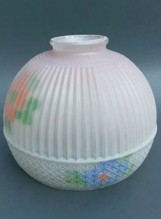 ANTIQUE LAMP SHADE LIGHT EMBOSSED RIBBED SATIN GLASS REVERSE PAINTED POPPY 2