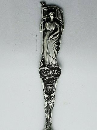 Sterling Silver Detailed Figural Souvenir Spoon State Capital Denver Colorado