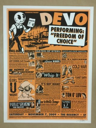 Devo Poster Chuck Sperry Rare 91/150 2009 Concert Sf 17.  5x23 Freedom Of Choice
