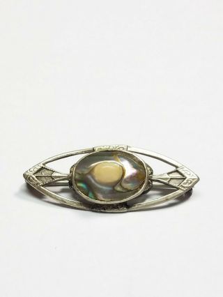 Antique Vintage Art Deco Sterling Silver Abalone Blister Pearl Brooch Pin
