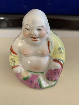Old Chinese Famille Rose Porcelain Enameled Buddha Figurine Numbered Painted