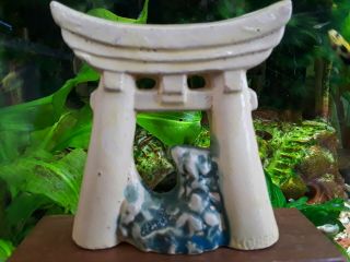 Vintage Antique Aquarium Fishbowl Ceramic Bisque Swin Through Pagoda Arch 60s