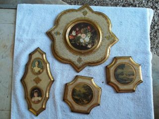 4 Antique Wood Picture Grouping Made In Italy Victorian Floral Wall Hang Sh