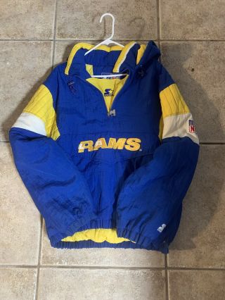 Rare Vintage Starter Los Angeles Rams Pullover Puffer Parka Jacket 90s La Sz L