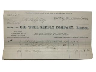 Antique Ephemera 1886 Oil City Pa Well Drilling Billhead Letterhead Document