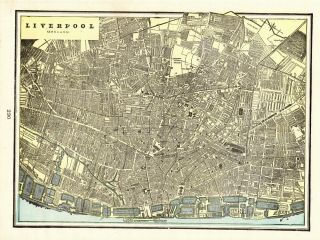 1895 Antique Liverpool England Map Vintage Map Of Liverpool Crams Atlas Map 7094