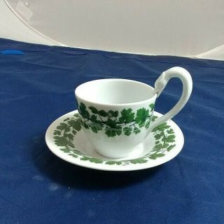 Antique Meissen Green Vine Tea Cup And Saucer With Swan Handle