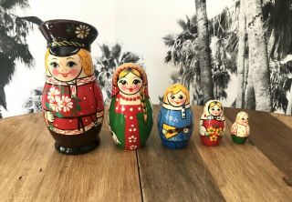 Vintage Nesting Dolls 5 - Pc Set Hand Painted Russian Matryoshka Babushka