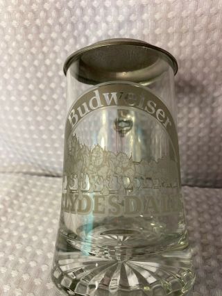 Vintage Budweiser Clydesdale Stein Pewter And Etched Glass With Lid (rare)