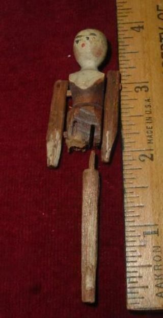 Antique Primitive Carved Wood Painted Folk Art Doll W/peg Arm & Leg Missing 1