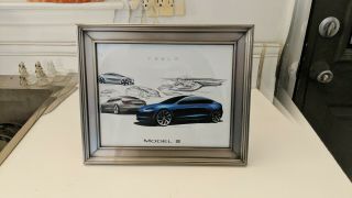 TESLA Model 3 Sketch Design Artwork - Elon Musk - RARE Framed 3