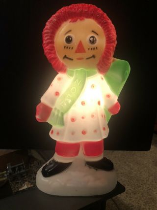 Raggedy Ann Christmas Light Up Blow Mold Figure The Bobbs Merrill Co.  1973 15 "